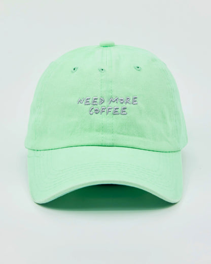 Front view of Need More Coffee Light Green Washed Cap