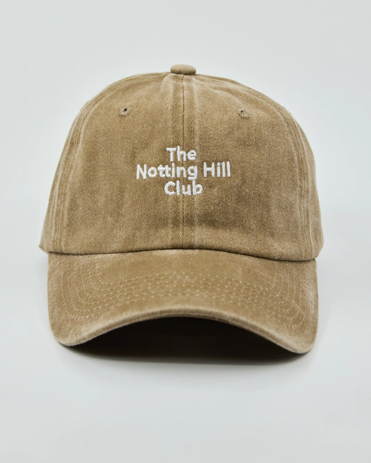 Front view of The Notting Hill Club Beige Washed Cap