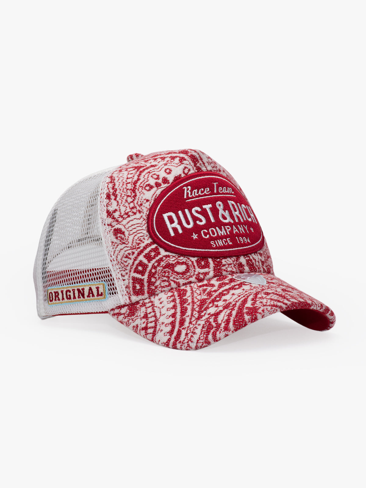 Side view of Vintage Race Burgundy Trucker Hat