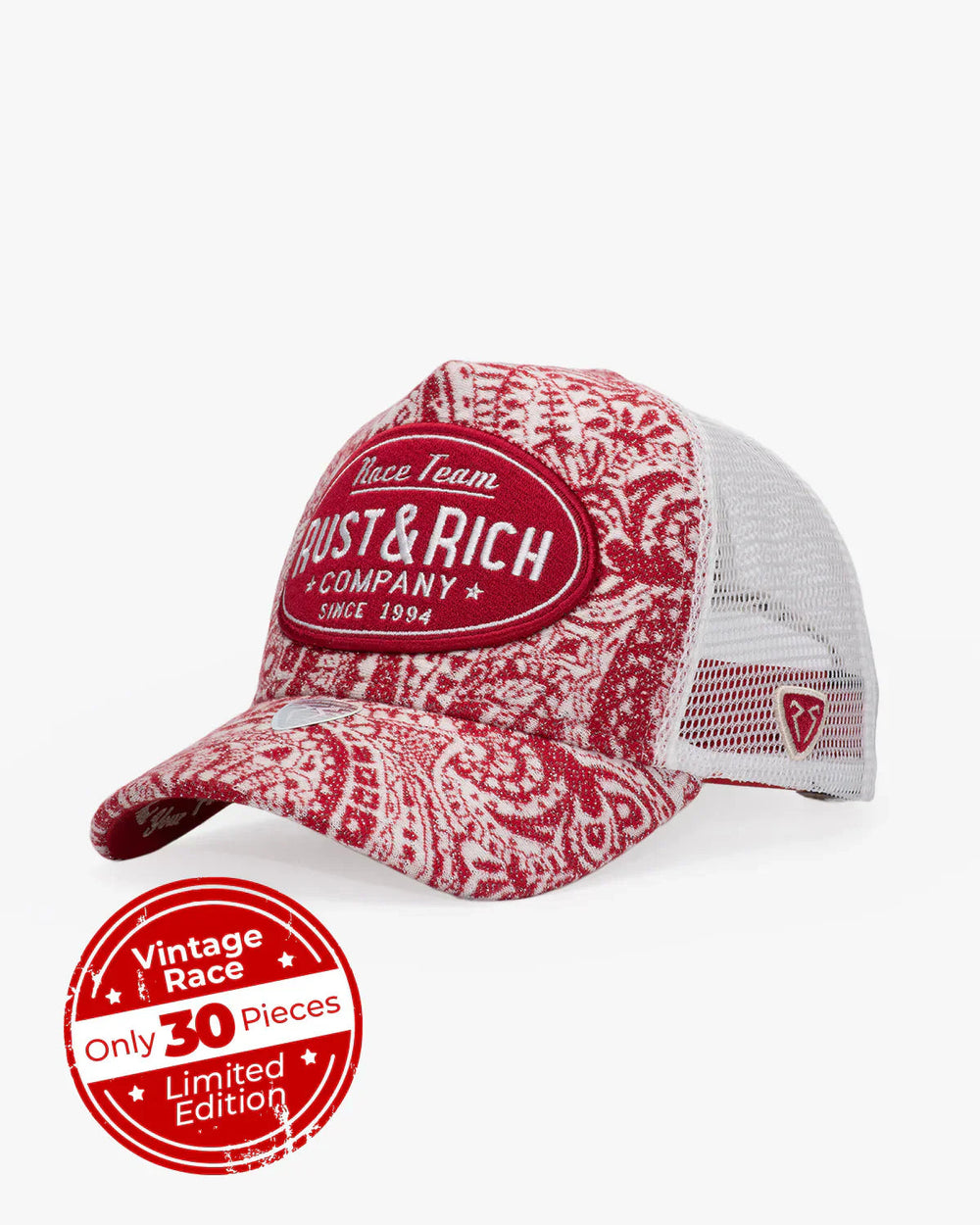 Side view of Vintage Race Burgundy Trucker Hat
