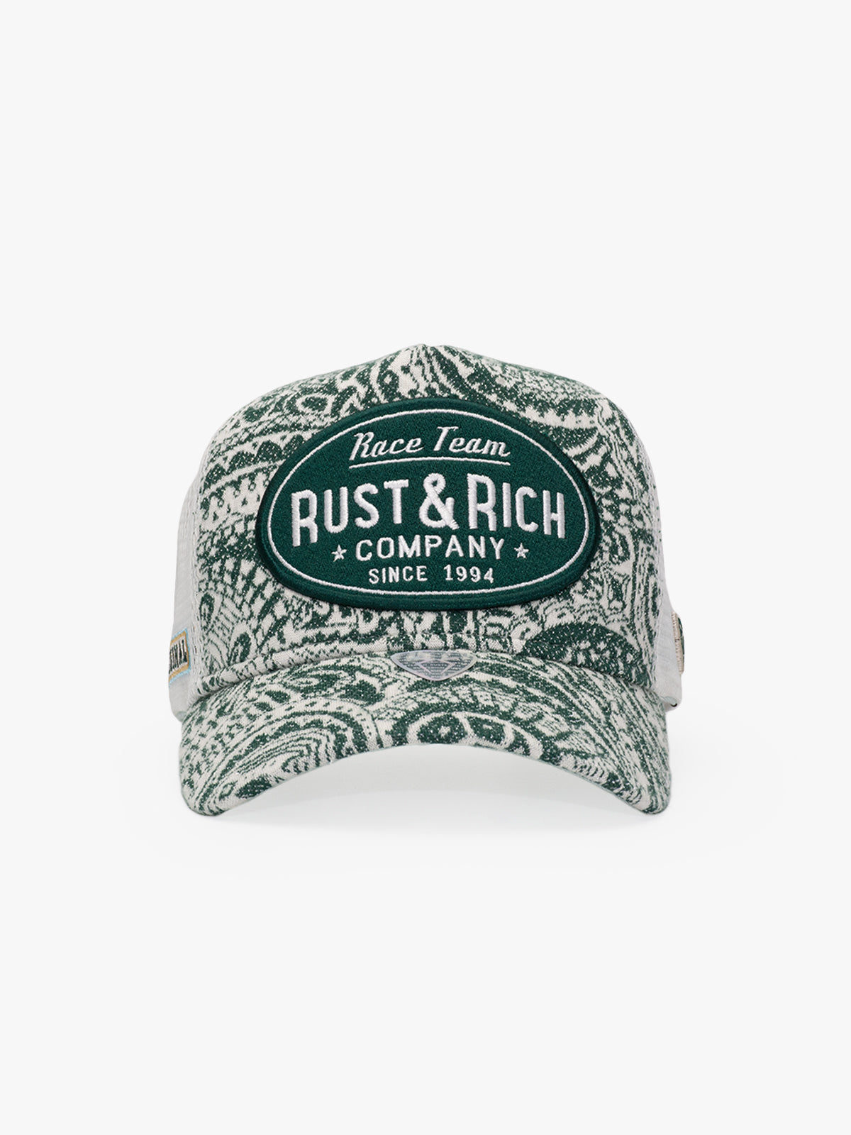 Front view of Vintage Race Green Trucker Hat
