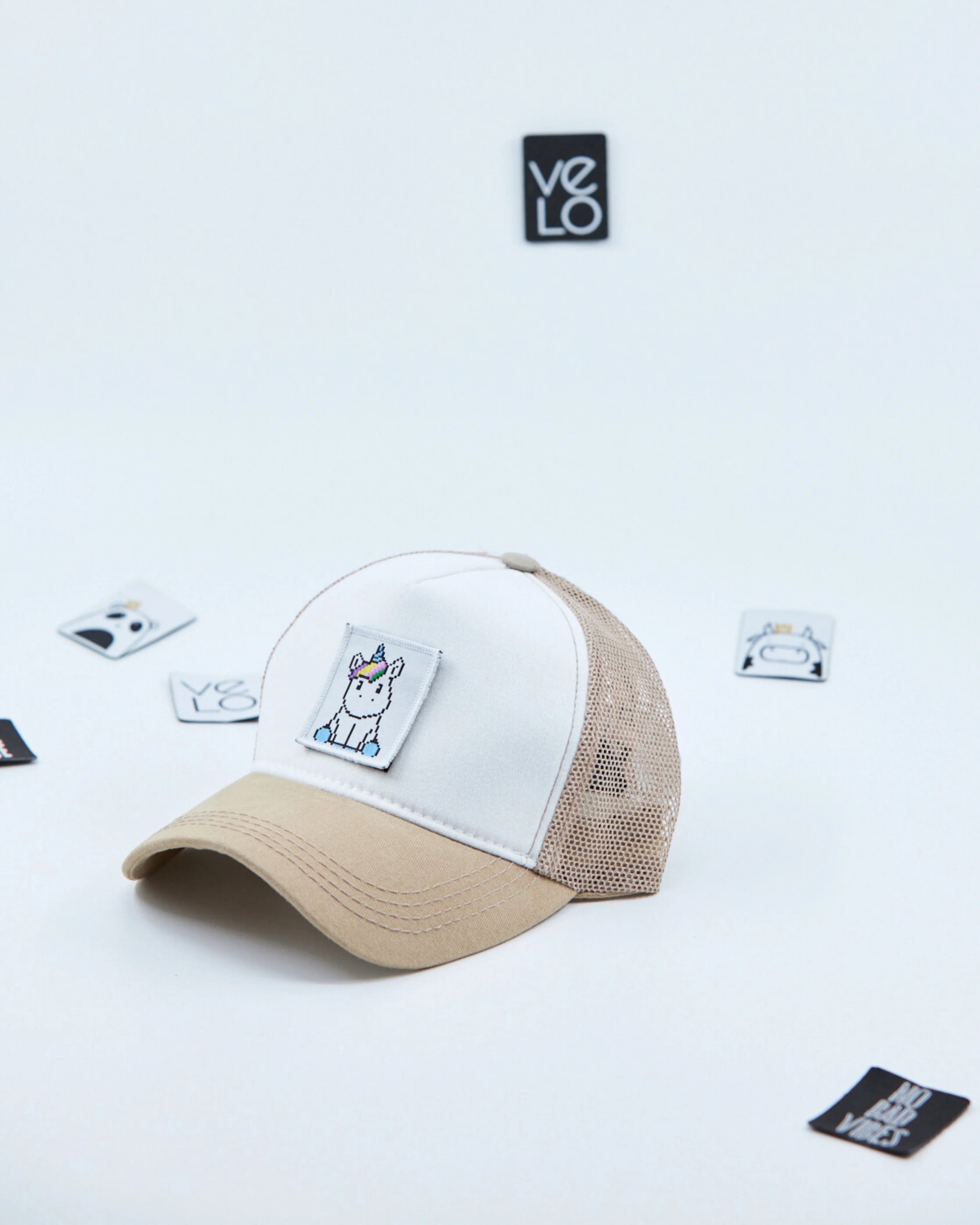 Side view of White and Beige Customisable Trucker Cap