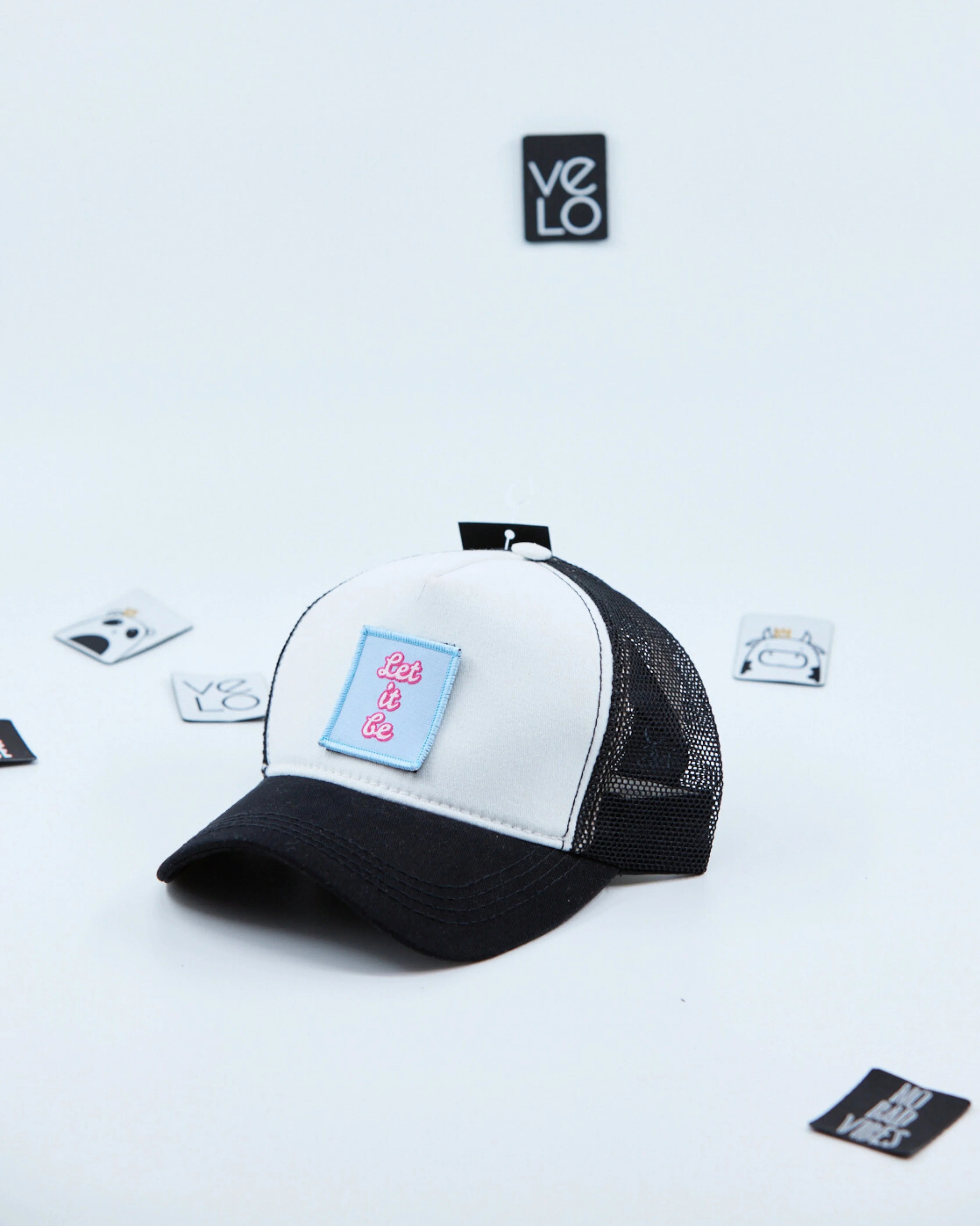 Front view of White and Black Customisable Trucker Cap