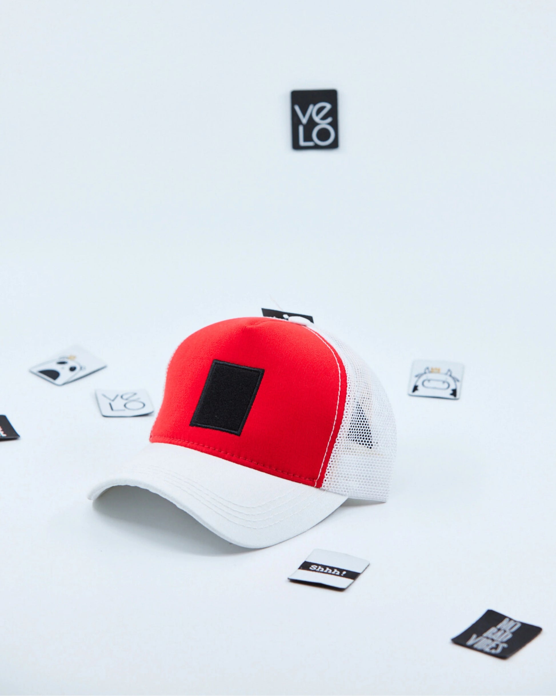 Side view of Red and White Customisable Trucker Cap