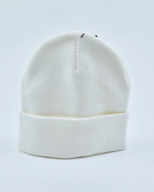 White beanie on a light gray background
