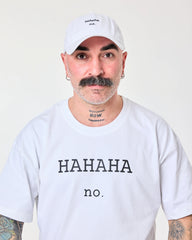 man wearing White Hahaha No Washed Cap