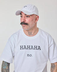 man wearing White Hahaha No Washed Cap