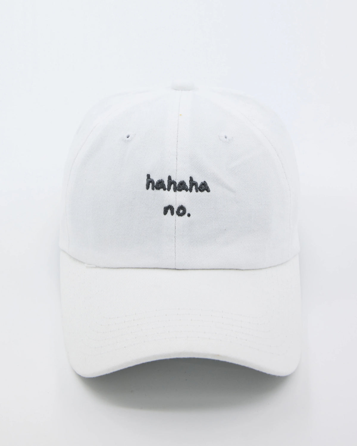 front view of White Hahaha No Washed Cap