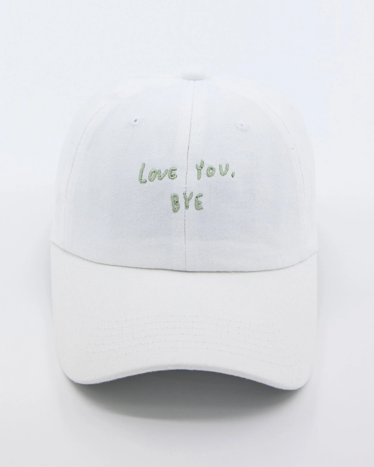 front view of Love You Bye White Washed Cap Hat