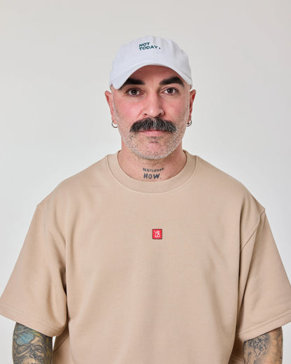 man wearing Not Today white washed cap hat