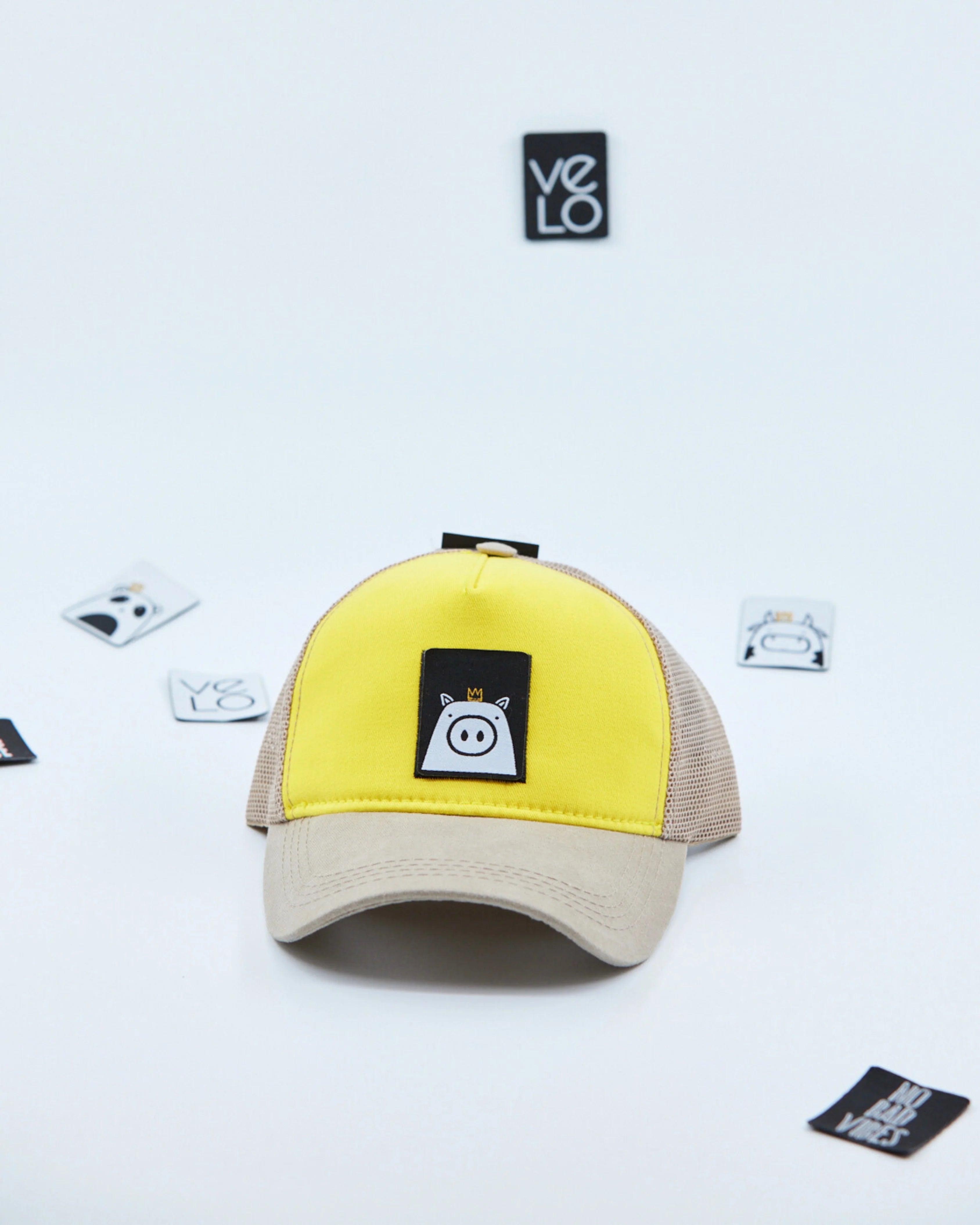 Front view of Yellow and Beige Customisable Trucker Cap