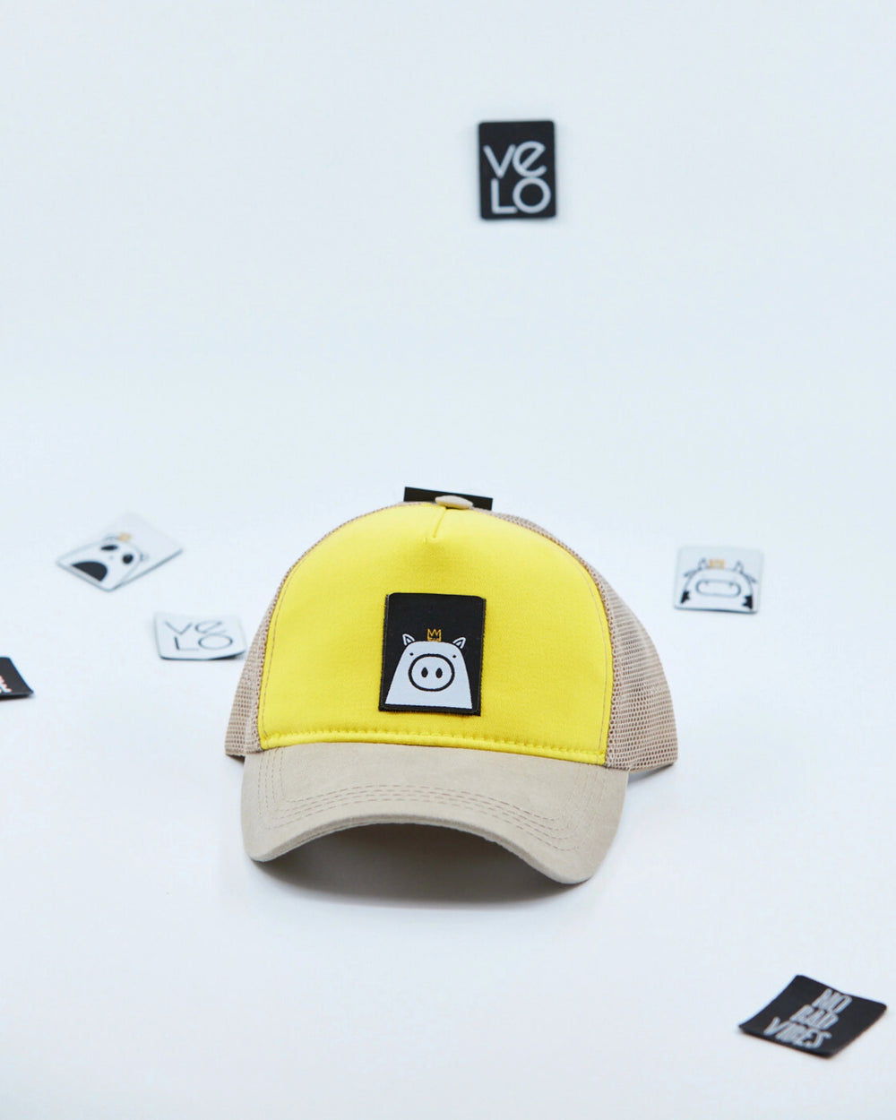 Front view of Yellow and Beige Customisable Trucker Cap
