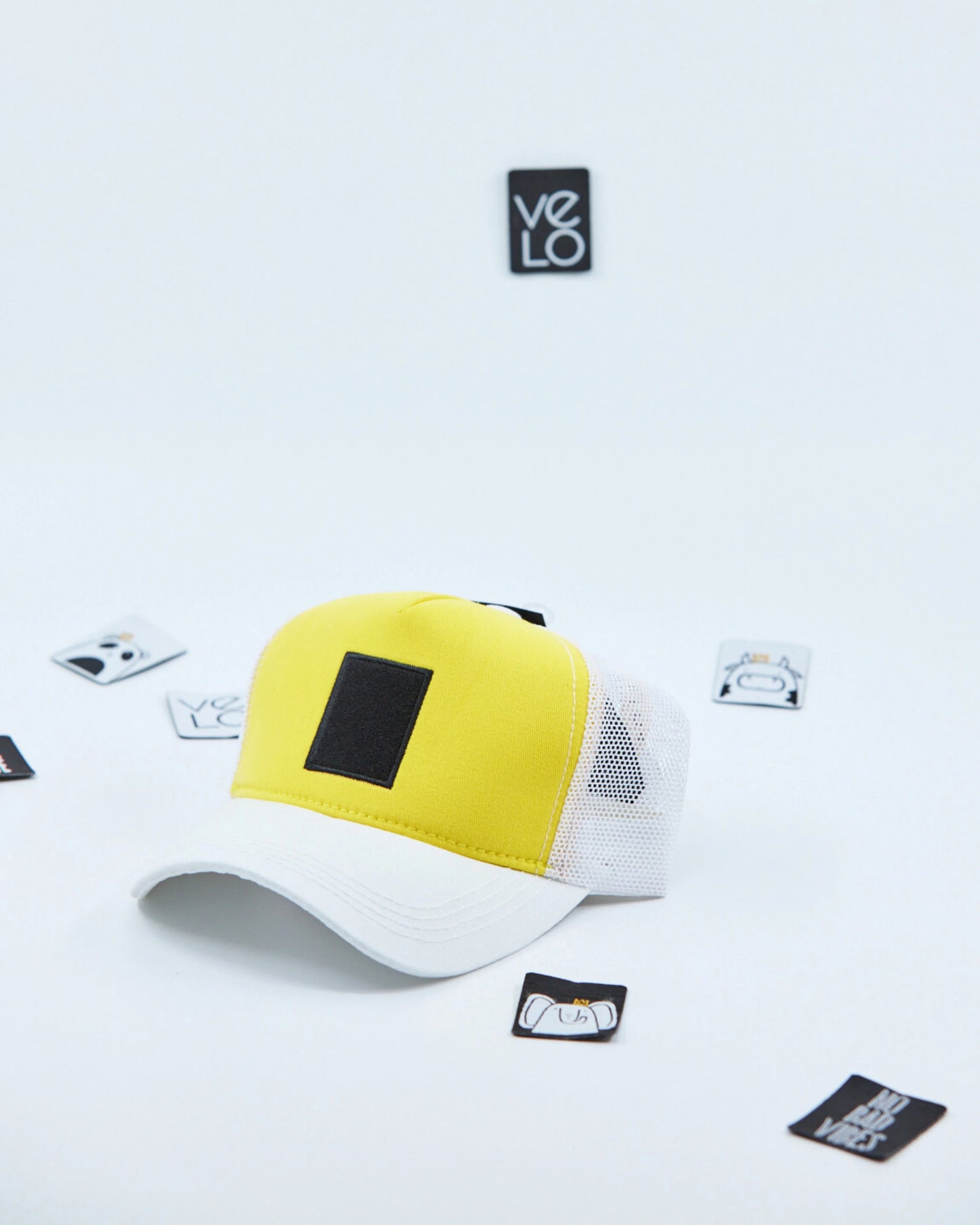 Side view of Yellow and White Customisable Trucker Cap