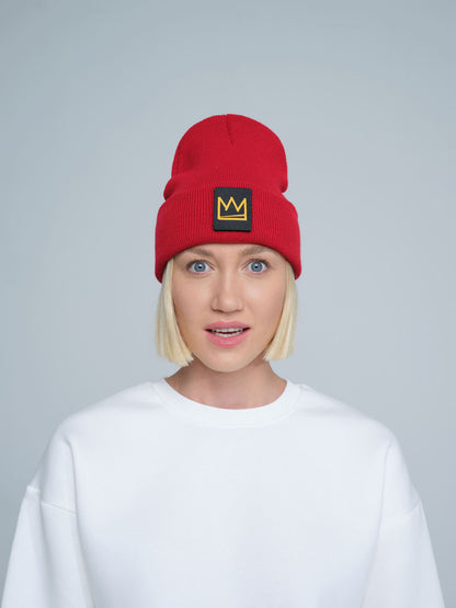Crimson Red Patch Ready Beanie
