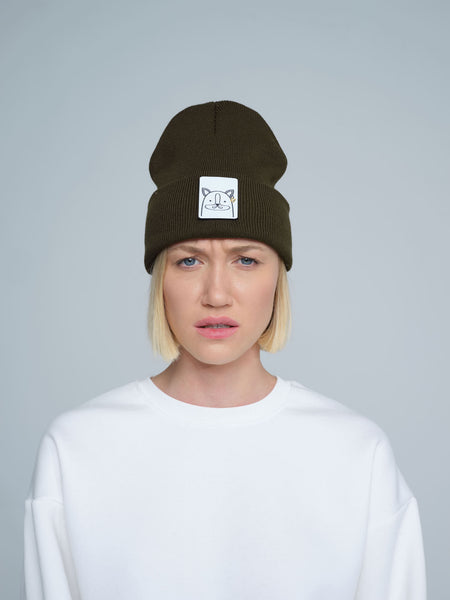 Dark Olive Beaniemal Design Beanie